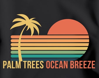 Retro Palm Trees Ocean Breeze PNG, Summer Beach Design (Instant Download)