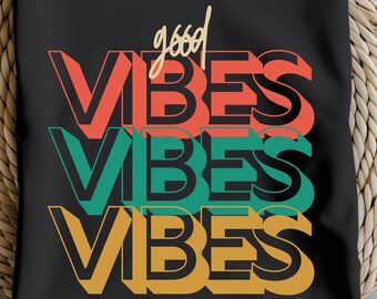 Good Vibes Retro Text PNG, T-shirt design inspirant (téléchargement numérique)