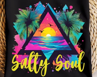 Salty Soul Summer Beach Design, Tropical T-Shirt PNG (Digital Download)