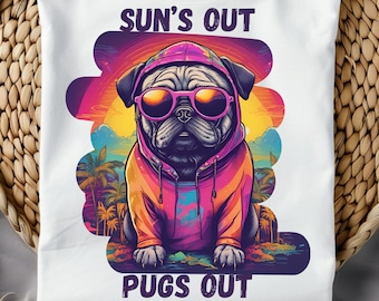 Summer Pug PNG, Beach T-shirt Design (Digital Download)