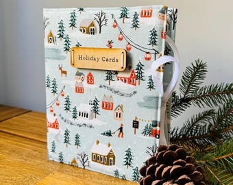 Christmas card book CLEAR pages, Santa photo album, personalized Christmas album, Rifle Paper co holiday, Village