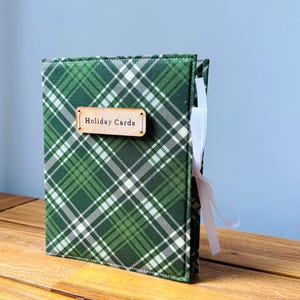 Livro de cartões de Natal com páginas CLARAS, álbum de fotos do Papai Noel, álbum de Natal personalizado, feriado da Rifle Paper Co, xadrez verde