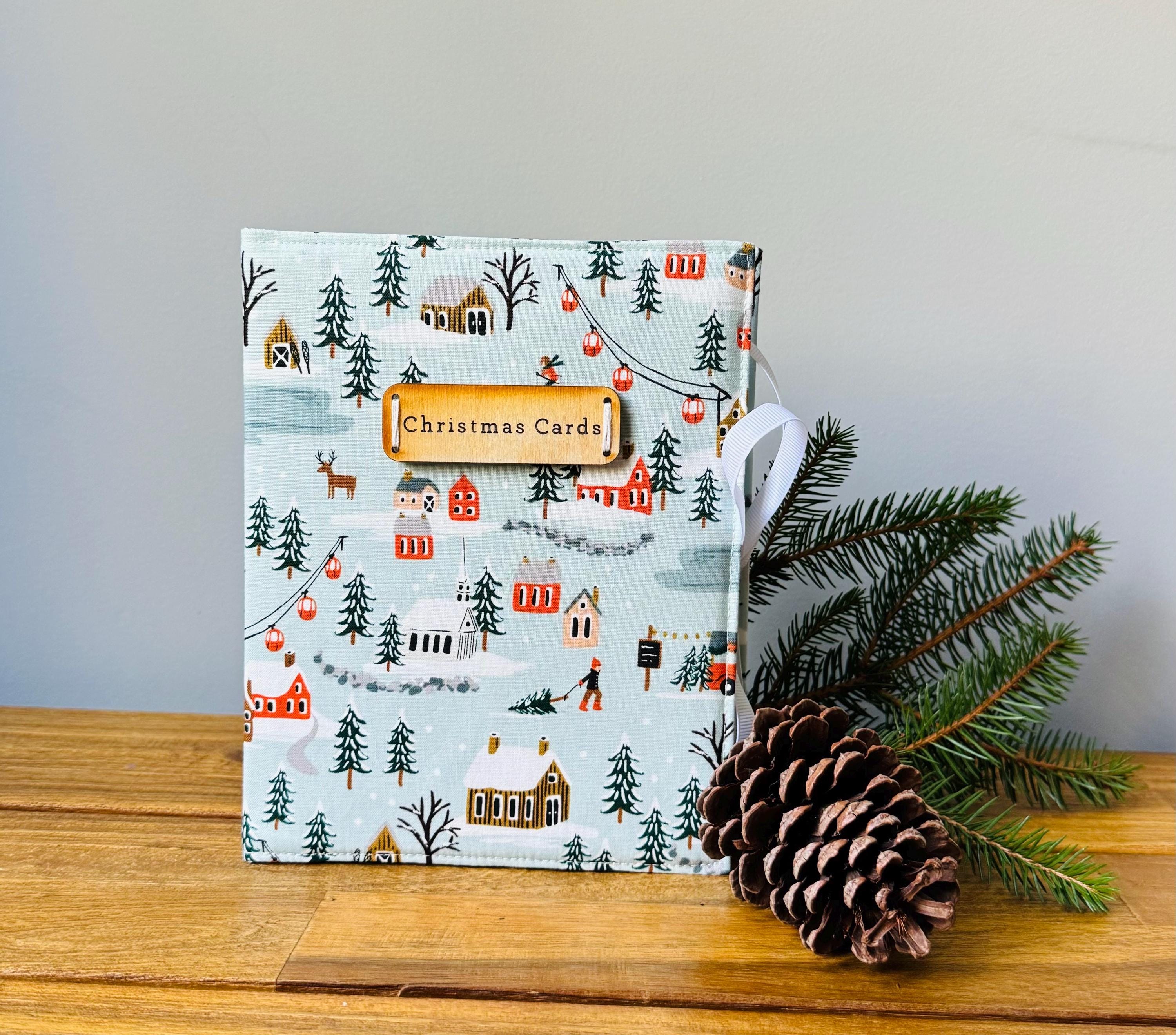 Christmas card book CLEAR pages, Santa photo album,personalized Christmas album, Rifle Paper co holiday, Christmas Village