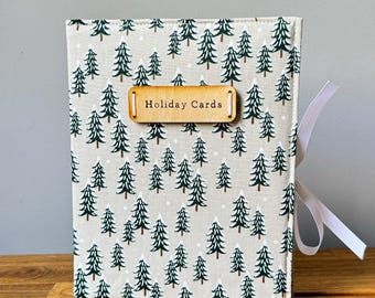 Christmas card book CLEAR pages, Santa photo album, personalized Christmas album, Rifle Paper co holiday, rustic tree