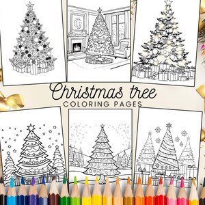 Weihnachtsbaum Malbuch für Kinder - lustige Feiertagsaktivität, 15 Winter Malseiten für Kinder, Weihnachtsgeschenke, Printable, Basteln