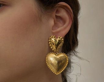 Heart Drop Earrings, Dainty Gold Earrings, Silver Earrings, Large Gold And Silver Earrings, Earrings For Women