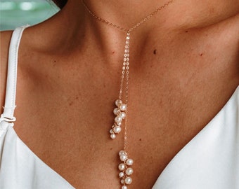 Collana Con Ciondolo A Goccia In Perla Dorata 14K – Girocollo Semplice Per Donne, Gioiello Per Matrimonio E Damigelle (Lunghezza 42+5 Cm)