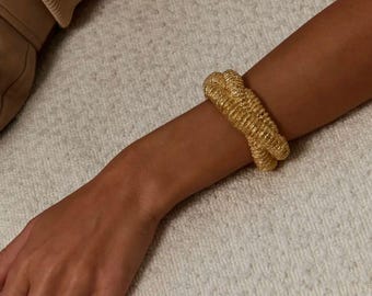 Chunky Gold Bangle Bracelet, Stainless Steel Cuff