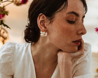 Natural Pearl 14k Gold Filled Earrings, Hoop Earrings, Elegant Women Earrings, Perfect Wedding Earrings, Bridal Earrings