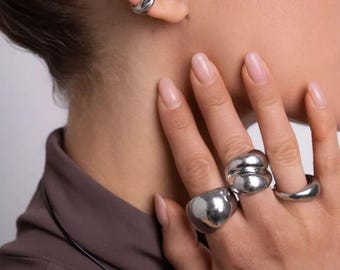 Dome Ring, Ring Chunky, Silver Ring Set, Dainty Silver Ring, Open Ring, Ajustable Ring, Midi Ring, Set Ring For Women
