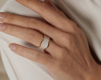 Dainty Gold Ring, Enamel Ring, Open Ring, Ajustable ring, Gold Midi Ring, Statacking Ring  For Women