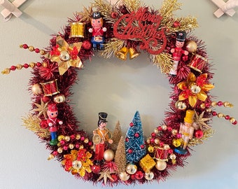 Christmas Wreath - Nutcracker- Vintage Ornaments