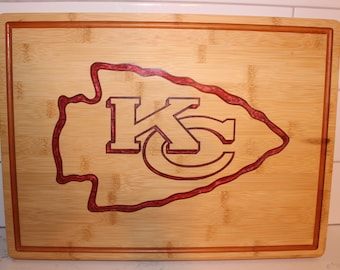 Chiefs Logo (NFL) Charcuterie Board, Custom Engrave with Epoxy Fill