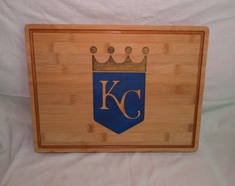 Royals Logo (MLB) Charcuterie Board, Custom Engraving with Epoxy Fill