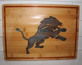 Lions Logo (NFL) Charcuterie Board, Custom Engrave with Epoxy Fill