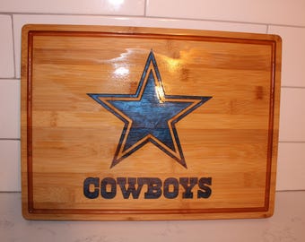 Cowboys Logo (NFL) Charcuterie Board, Custom Engrave with Epoxy Fill