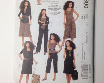 M5890 Misses’ Jackets, Top, Dress and Pants in Two Lengths McCall's Sewing Pattern Size FF 16 18 20 22 Nancy Zieman Capsule Wardrobe Uncut