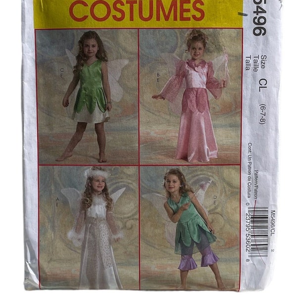 McCall's Costumes M5496 Children’s and Girls' Fairy Costumes Sewing Pattern, Size CL (6, 7, 8), Princess w/Wings, Factory Folded and Uncut