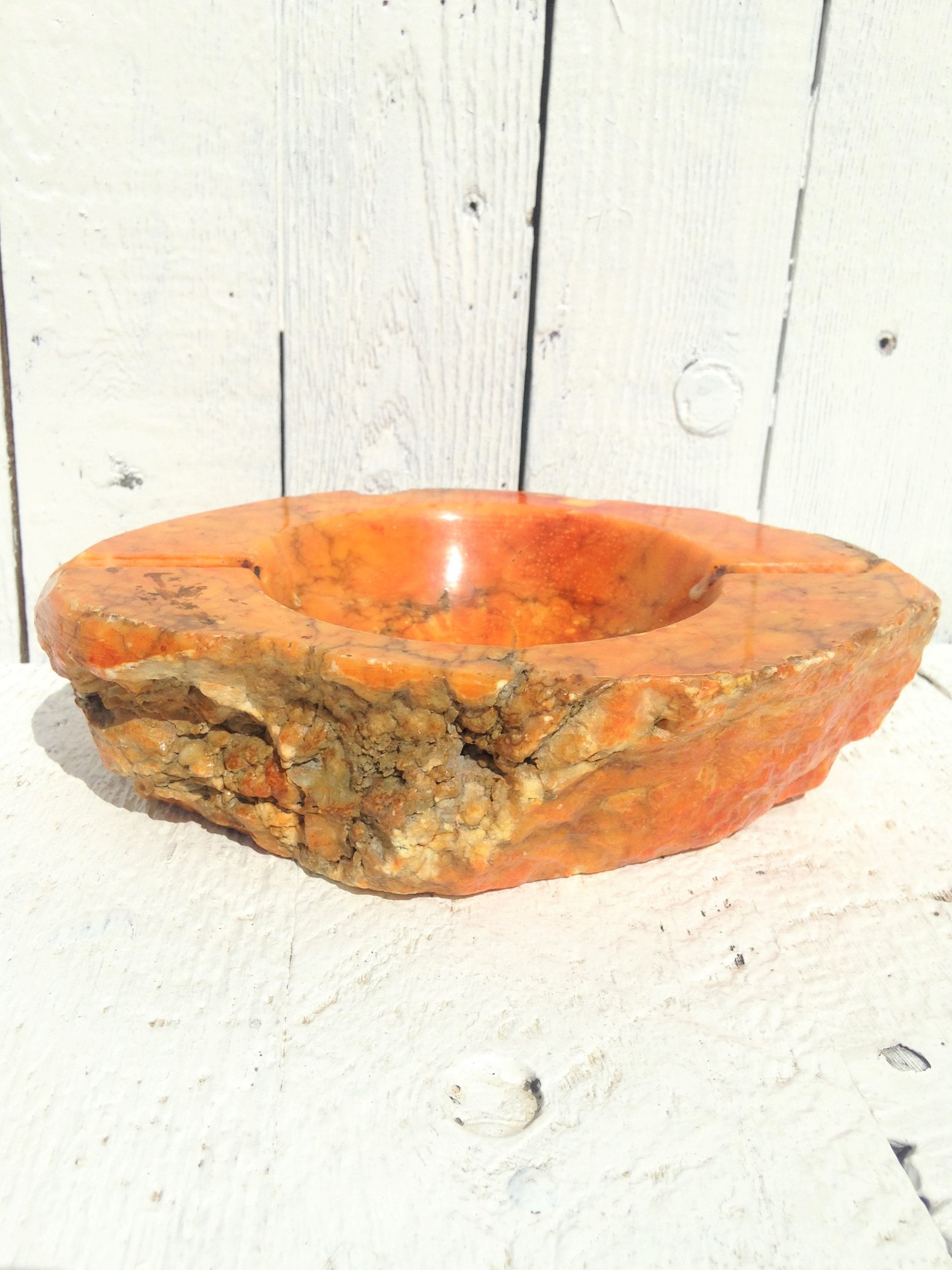 Genuine Alabaster Ashtray Made in Italy Hand Carved MCM Ring