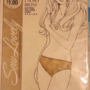 May include: Sew Lovely lingerie pattern for a bikini, pattern number P501, $1.00, includes sizes 4-9.