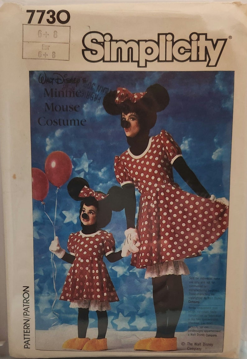 Simplicity 7730 Childrens Minnie Mouse Costume Trademarked by Walt ...