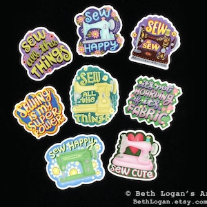 Cute Sewing-Themed Stickers - Set of 8 Vinyl Stickers