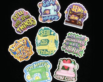 Cute Sewing-Themed Stickers - Set of 8 Vinyl Stickers