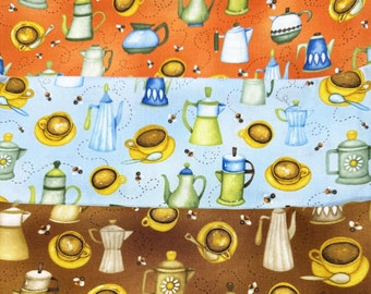 Coffee Pots - Good Morning Sunshine - cotton fabric by the yard