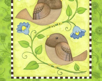 Cute Birds & Vines "Live" Garden Flag