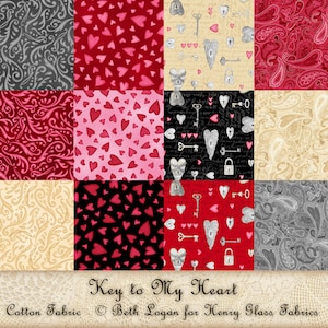 Key to My Heart coordinates - cotton fabric by the yard