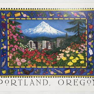 Portland OR - View from the Rose Gardens - Lithograph Print