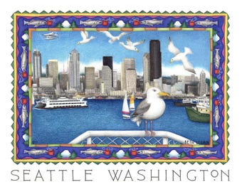 Seattle Waterfront Lithograph Print