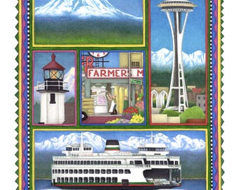 Seattle Montage Lithograph Print