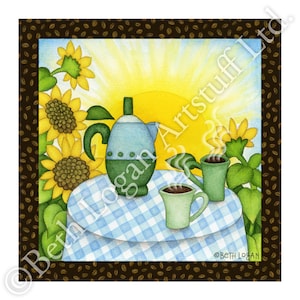 Morning Coffee and Sunflowers - Original Art Print