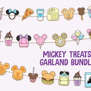 Afdrukbare Mikey Treats Garland, Disneyland-feestdecoratie, Mikey Mouse-verjaardagsbanner, digitaal bestand