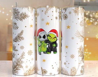 Cartoon Nightmare Christmas Print Tumbler, Skinny Tumbler, 20 oz Skinny Tumbler Sublimation Design, Tumbler Christmas png, Christmas gift
