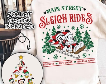 Retro Christmas Mouse main street sleigh rides Png, Cartoon Movie Png, Christmas Png, Holiday Png, micey mouse christmas, Merry Christmas