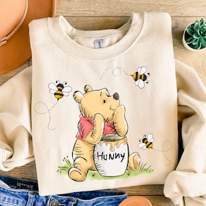 Clipart digitale acquerello orso di miele, orso dei cartoni animati Png, sublimazione delle api mellifere, orso con vaso di miele Png, Winniee Bear Png, download istantaneo