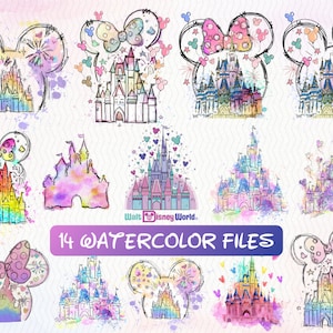 Watercolor Mouse Castle Png Bundle, Mouse Ear Castle Png, Retro Colorful Castle Png, Sublimation Design Png, Magic Kingdom Png, Sublimation