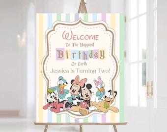 Letrero de bienvenida editable para fiesta de cumpleaños de Dinseyland, El cumpleaños más feliz del mundo, Decoración para fiesta de Dinseyland, Archivo digital, Baby Shower de Mikey