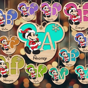 Palline di Natale personalizzate Micey Mouse svg, Monogramma alfabeto Nome personalizzato Ornamento svg, Micey mouse cartoon Ornamento svg, File tagliati al laser