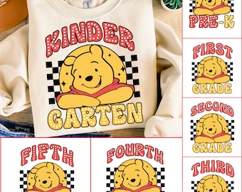 Retro Winniee Cartoon Back to School Bundle, Kindergarten, First Day Of School png, Bear and friends, First/Second/Third Grade Design Png