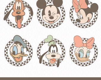 Pacchetto PNG a scacchi di Topolino e amici, Silhouette di Topolino e amici, PNG a scacchi retrò di Topolino e amici, Maglietta Micey D2F stampata a sublimazione