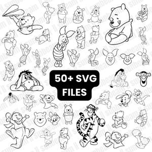 Winni the Bear and Friends SVG Laser Cut File, Yellow bear svg Download Digital File - svg, dxf, pdf, and png - Honey Bear, Tiger, Piget