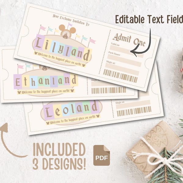 Editable Name Disneyland Ticket, Save Your Date, Disneyland Baby Shower, Digital file, Happiest Birthday on Earth