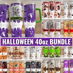 50+ Halloween Cartoon Friend 40 oz Coffee Tumbler Wrap Bundle, Halloween Cartoon 40oz Quencher Tumbler PNG, rato halloween, pesadelo