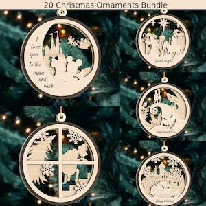 20 Christmas Round Ornament Bundle PNG Sublimation Template, Christmas Ornament Png wood cut finish Designs Digital Download