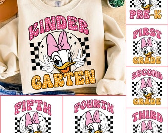 Retro Daisyy mouse Back to School Bundle, Kindergarten, First Day Of School png, Mouse and friends, First/Second/Third Grade Design Png