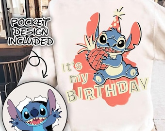 Blauwe buitenaardse steek Its my Birthday png, blauwe buitenaardse tsirt png, gelaagde ontwerpen, steek png, steek paar, steek T-shirt, blauwe alien