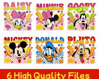 Mikey mouse en vrienden retro png-bundel, Mikey-personages geruit png, Magic Kingdom Cartoon-svg, Mikey en minimuis